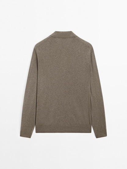 Cotton blend knit polo sweater