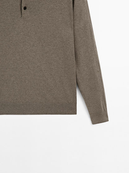 Cotton blend knit polo sweater