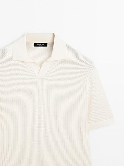 Cutwork V-neck polo shirt