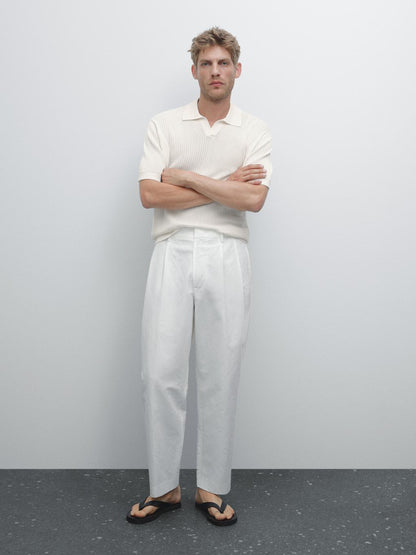 Cutwork V-neck polo shirt