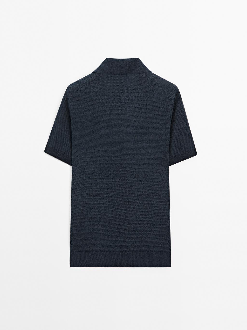 Linen and cotton knit polo shirt