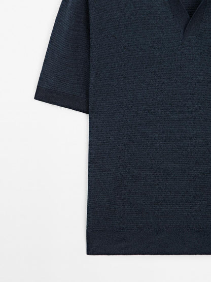 Linen and cotton knit polo shirt