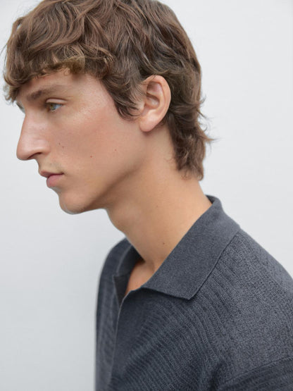 Linen and cotton knit polo shirt