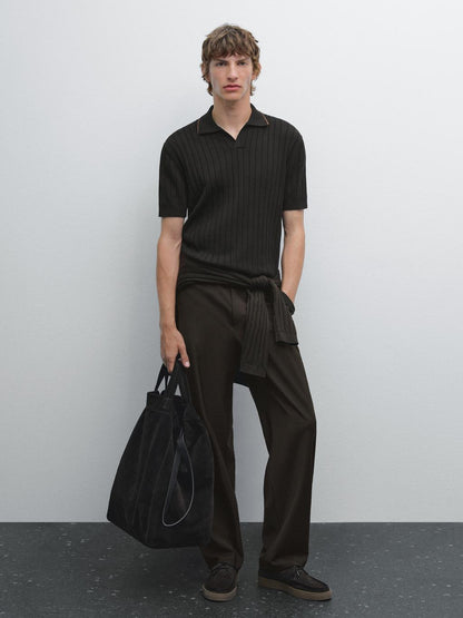 Ribbed knit polo shirt