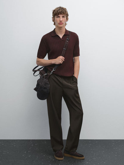 Ribbed knit polo shirt