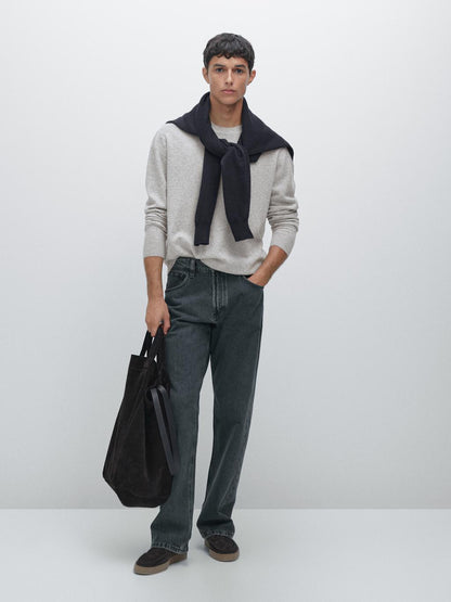 Wool blend crew neck sweater