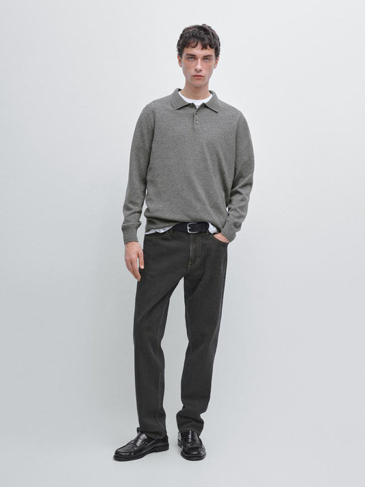 Wool blend knit polo jumper