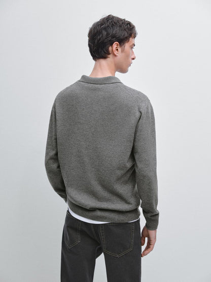 Wool blend knit polo jumper
