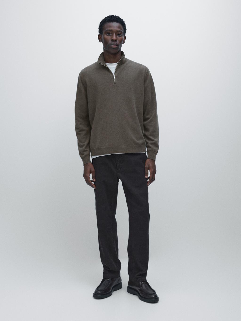 Mock neck knit sweater with zip