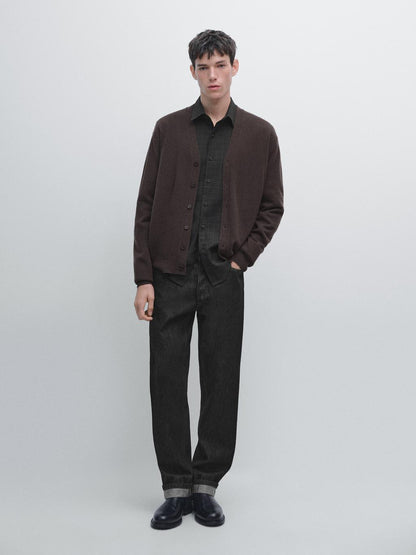 Wool blend V-neck knit cardigan