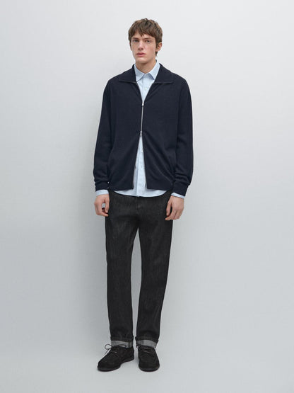 Zip-up high neck cardigan