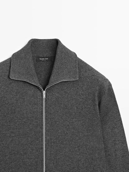 Zip-up high neck cardigan