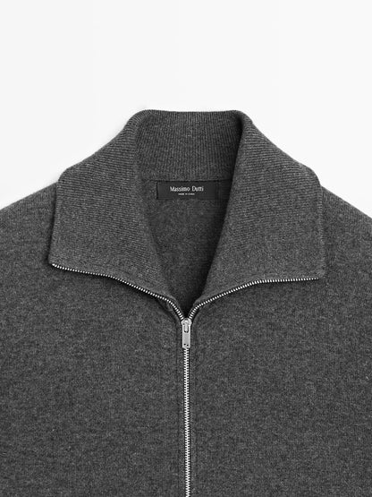 Zip-up high neck cardigan