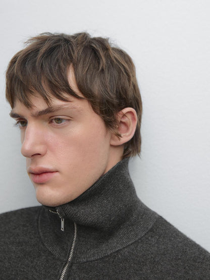 Zip-up high neck cardigan