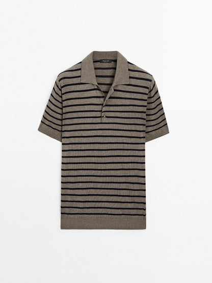 Short sleeve striped knit polo shirt