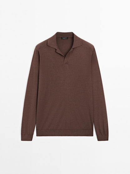 Cotton and silk blend knit polo sweater