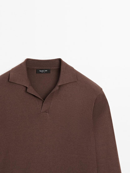 Cotton and silk blend knit polo sweater