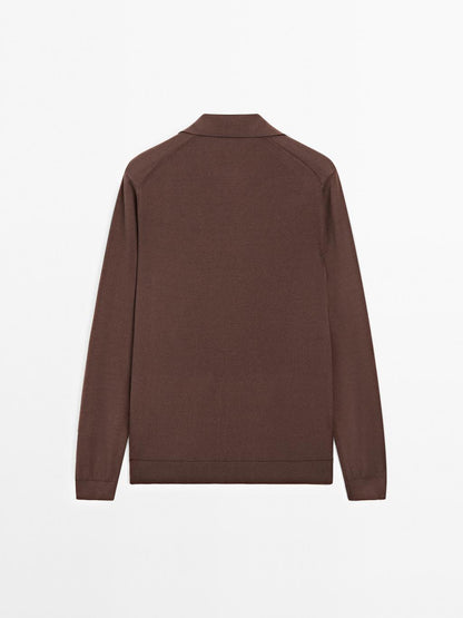 Cotton and silk blend knit polo sweater