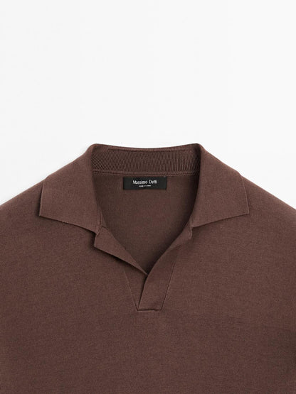 Cotton and silk blend knit polo sweater