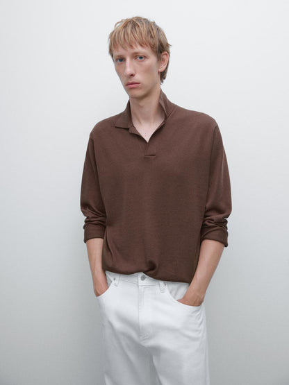 Cotton and silk blend knit polo sweater