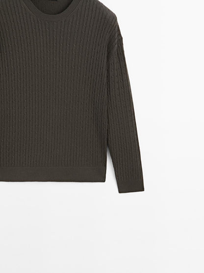 Cotton blend cable-knit sweater
