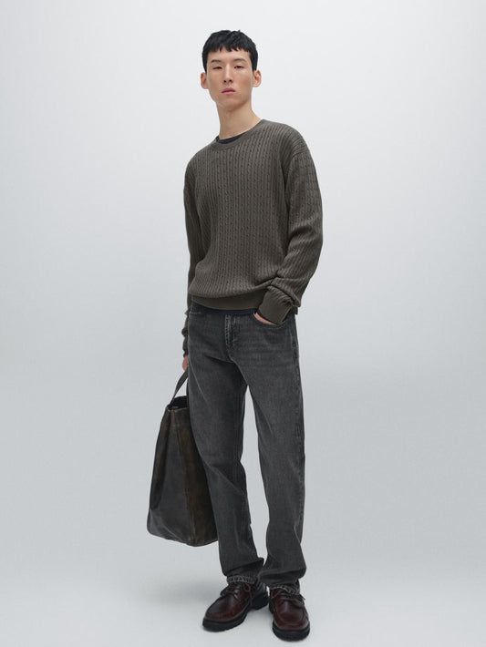 Cotton blend cable-knit sweater