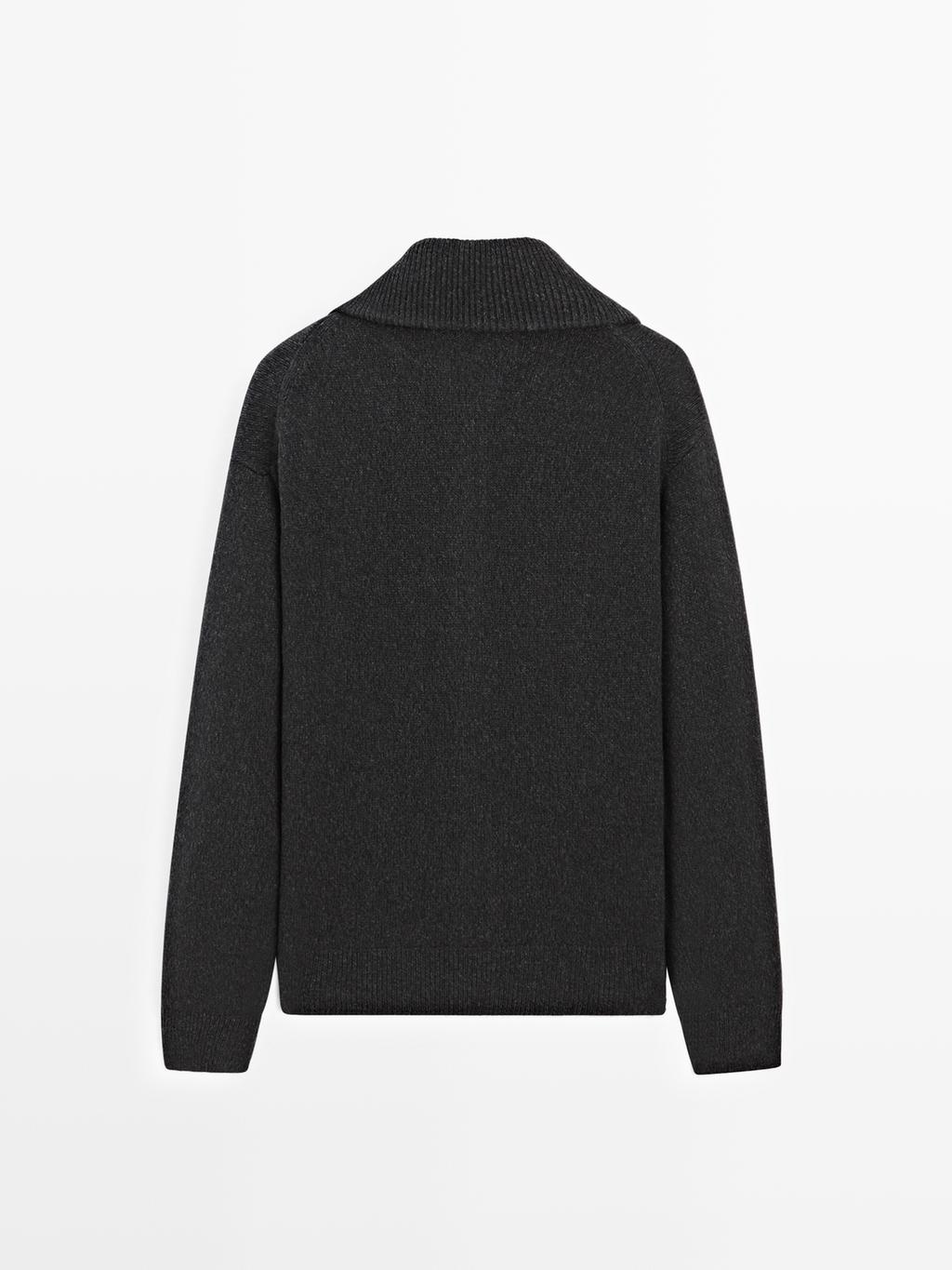 Wool blend high neck knit cardigan