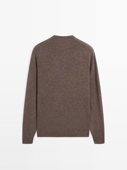 Wool blend knit V-neck sweater