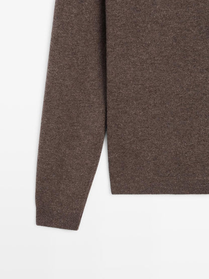 Wool blend knit V-neck sweater