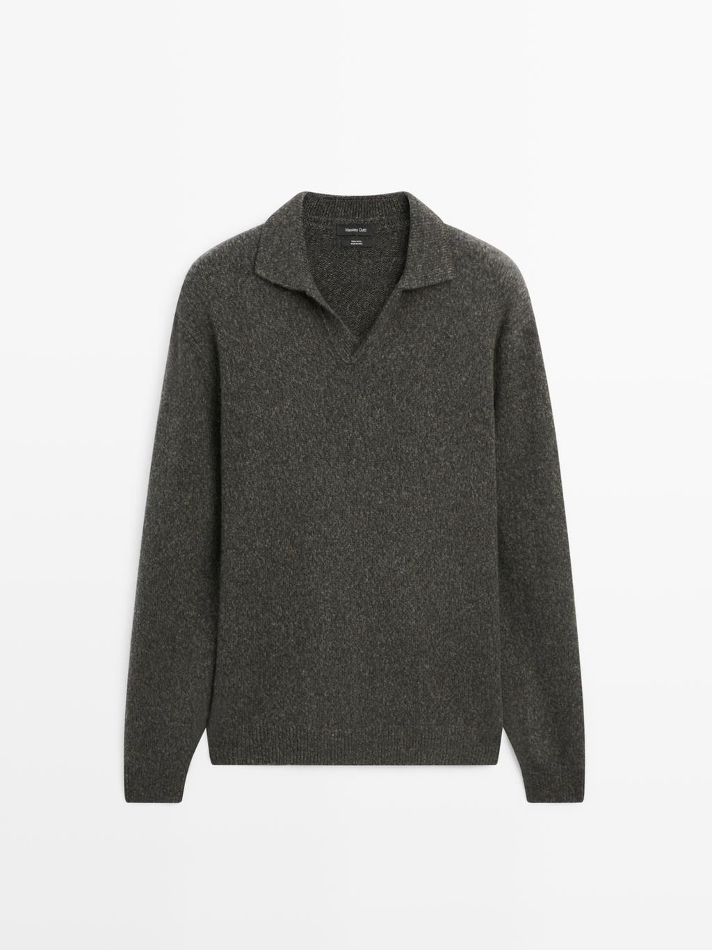 Flecked V-neck knit polo sweater