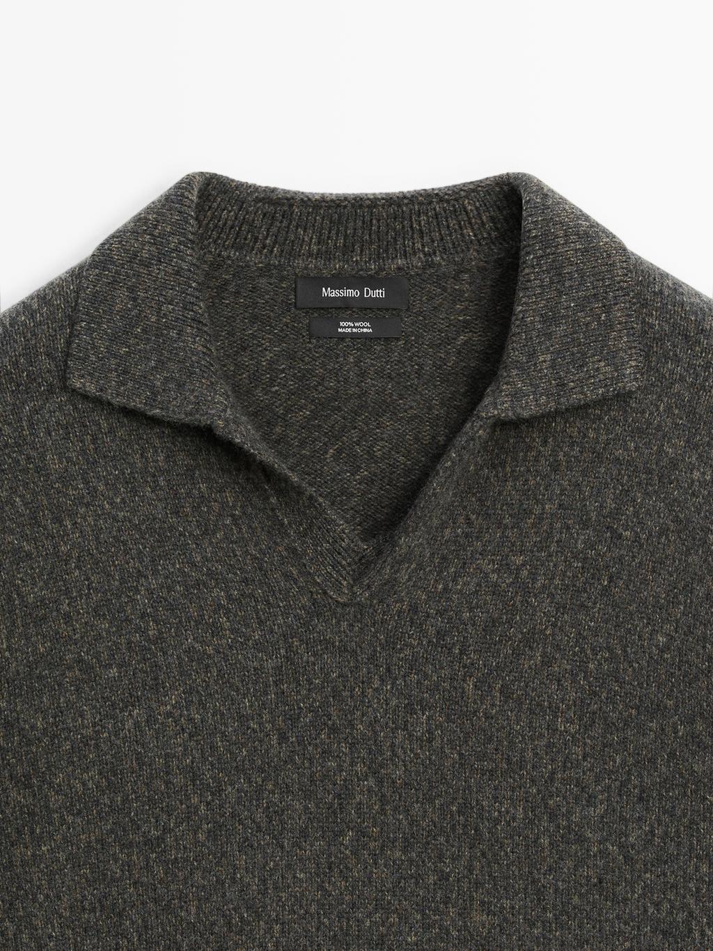 Flecked V-neck knit polo sweater