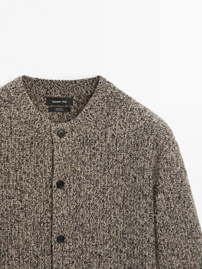 100% wool flecked knit cardigan