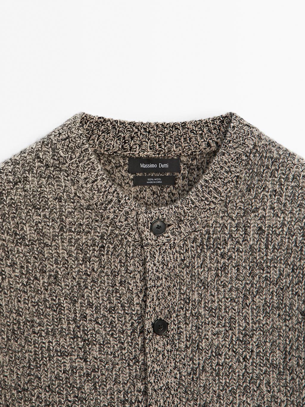 100% wool flecked knit cardigan