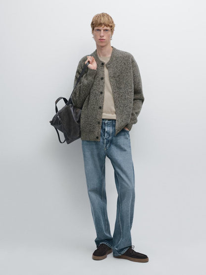 100% wool flecked knit cardigan