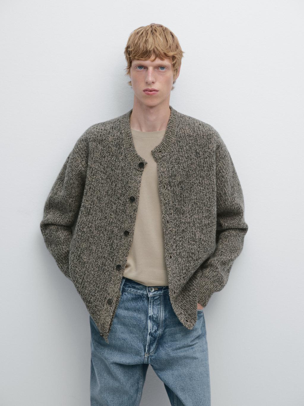 100% wool flecked knit cardigan