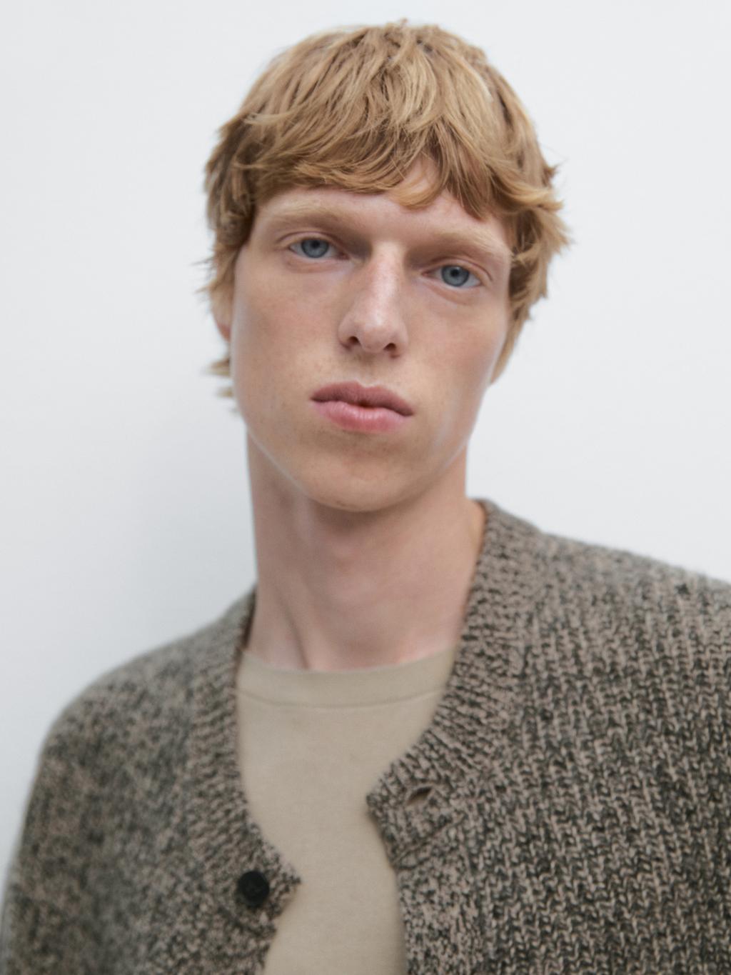 100% wool flecked knit cardigan