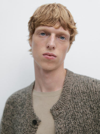 100% wool flecked knit cardigan