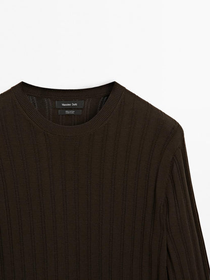 Textured round neck sweater