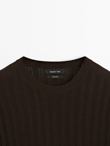 Textured round neck sweater