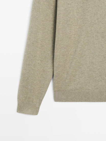 Knit sweater with mock button neck