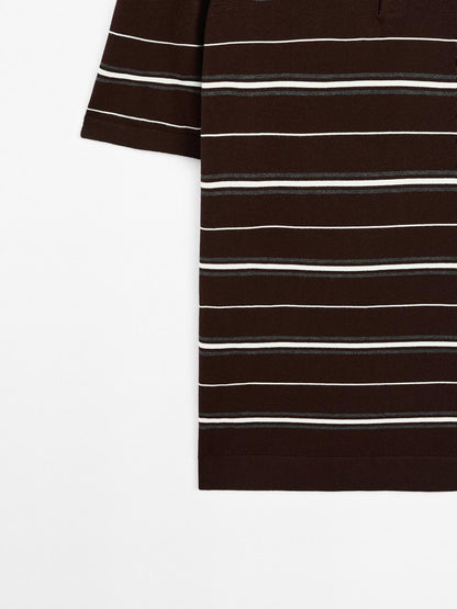 100% cotton striped knit polo shirt