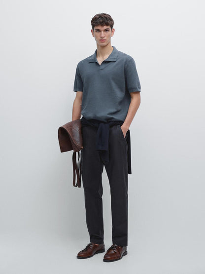 Textured knit V-neck polo shirt