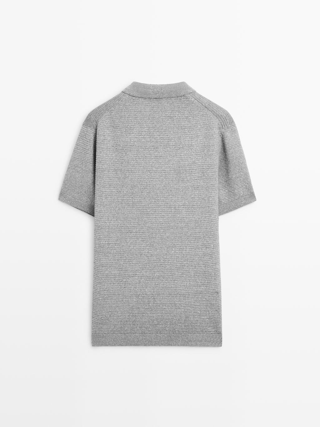 Linen and cotton blend knit polo shirt with short sleeves