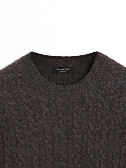 Cable-knit sweater with crew neck