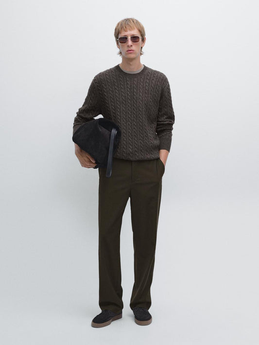 Cable-knit sweater with crew neck