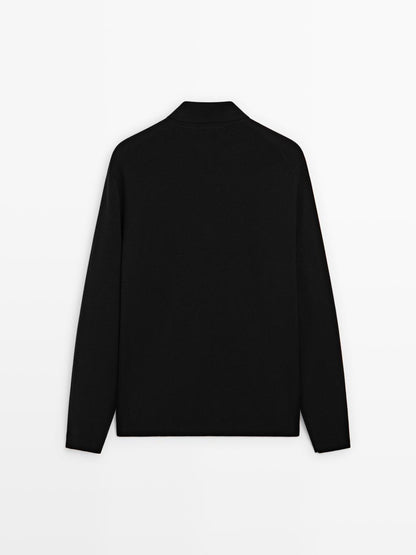 Wool and cotton knit polo sweater