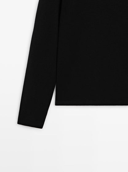 Wool and cotton knit polo sweater