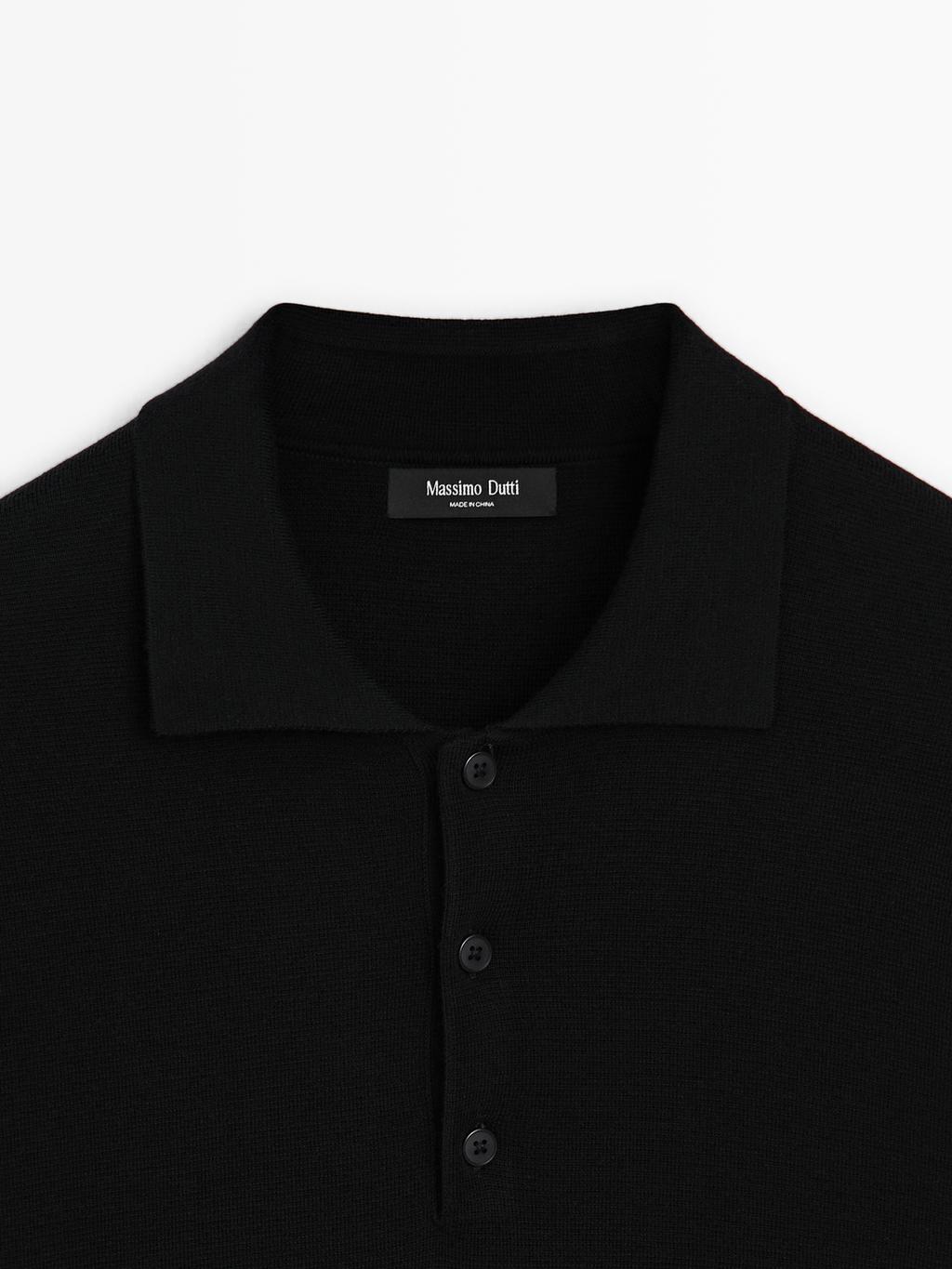 Wool and cotton knit polo sweater