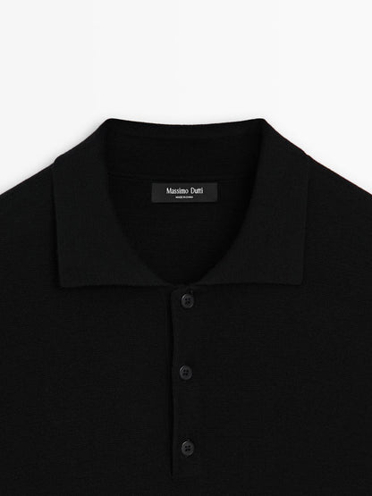 Wool and cotton knit polo sweater