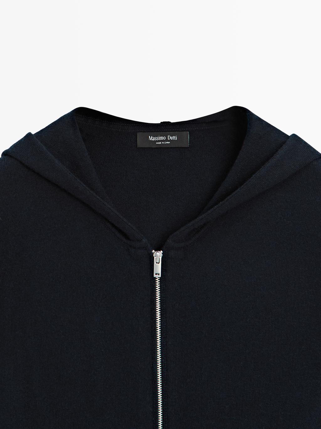 Zip-up knit cardigan with hood